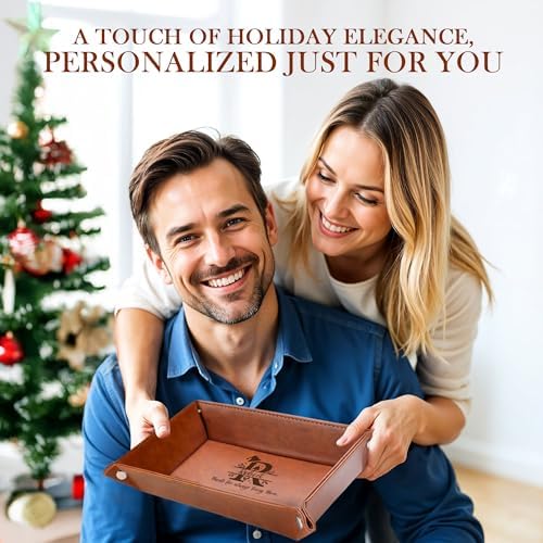 Engraved Leather Valet Tray – Personalized Mens Dresser Organizer Tray with Custom Name – Christmas Gift for Dad, Husband, or Men – Nightstand Organizer - Image 4
