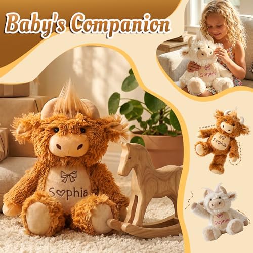 Custom Embroidered Plush Highland Cow with Name, Personalized Baby Plush Toys, Personalized Highland Cow Stuffed Animal, 1-14 Year Old Girl Toys, Christmas Birthday Gifts for Baby Boys Girls Toddlers - Image 6