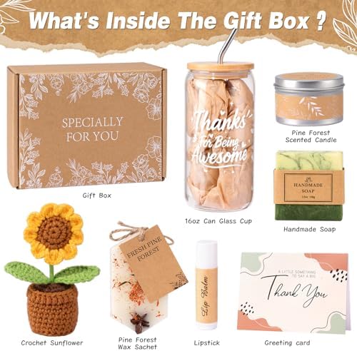 Frerdui Thank You Appreciation Gift Box for Women, Employee Care Package for Coworker, Teacher, Secretary, Nurse, Boss, Female Coach, Friend, Mom, with Thank You for Being Awesome Glass - Image 2