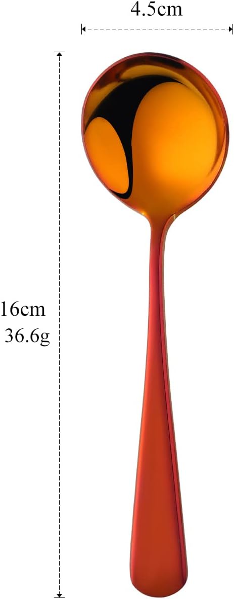 Buyer Star 8 Pieces Stainless Steel Round Soup Spoon, 6.3 Inch Mirror Polished Spoon Cutlery, Dishwasher Safe (Rainbow Red)
