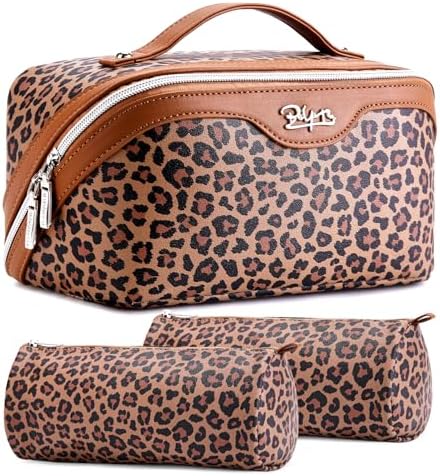 BOYATU Travel Makeup Bag Organizer: 3 Pcs Leopard Cometic Bag Set for Women by BOYATU