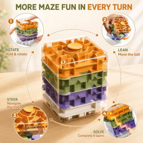 4 Layer 2 in 1 3D Rolling Ball Maze Cube, Fidget Kids Toys - Image 2