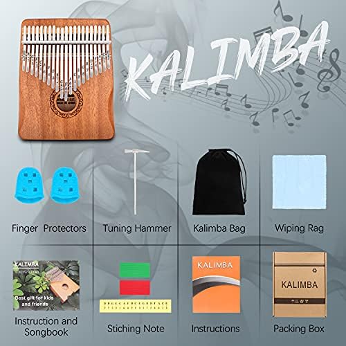 Kalimba Thumb Piano,YUNDIE Potable 17 Keys Mbira Finger Piano with Tune Hammer and Study Instruction,Musical Instruments Gift for Adult Beginners Professional (Brown, 21keys) - Image 4