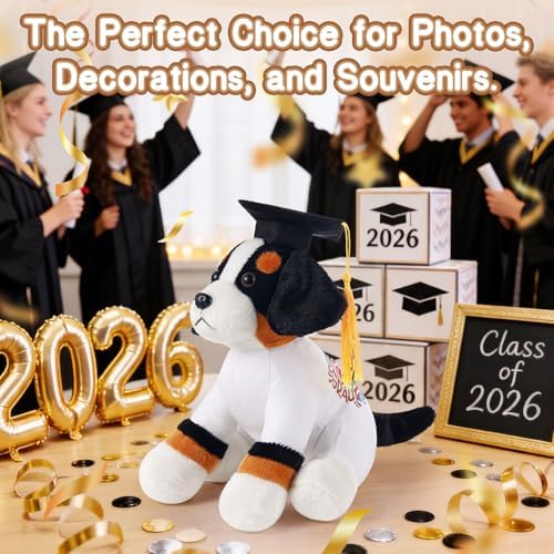 Blank Bernese Mountain Dog with Graduation Cap Toys Autograph Stuffed Dog Class of 2026 Graduated Plush Stuffed Teddy Animal Dog for Graduation Day Gift(Bernese Mountain Dog) - Image 6