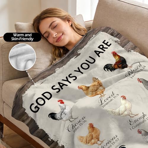 Christian Blanket for Women, God Says You are Fleece Throw Blanket, Religious Scripture Bible Verse Gift, Chicken Farmhouse Decor for Couch Sofa Bed, Soft Warm Lightweight All Seasons 50"x60" - Image 5