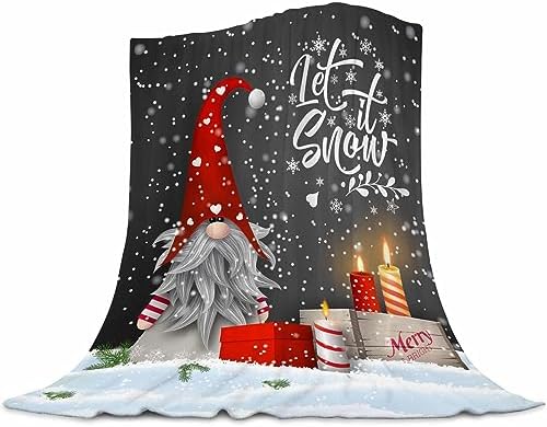 Christmas Throw Blanket, Merry Christmas Gnome Xmas Gifts Winter Snowflakess, Living Room/Bedroom/Sofa Couch Warm Soft Bed Flannel Blanket for Children Adults All Season 50"X40" by ubnlkto