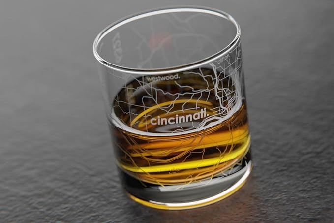 Well Told Engraved Cincinnati Ohio Map Rocks Glass, Old Fashioned Whiskey Glass (11 oz, Clear) Etched Whiskey Glass, Gifts For Whiskey Lovers
