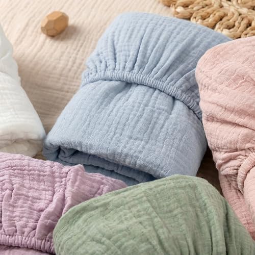 Muslin Bassinet Sheet Compatible with Mika Micky & Baby Delight Bedside Sleeper - 100% Cotton Rectangular Mattress Pad Cover (35"x20"), Breathable & Soft, Boho (1 Pack Blue) - Image 7