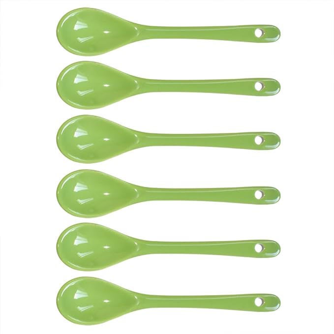 Green 6 pcs Porcelain Egg Spoons Ceramic Spoons 4.7 inch Coffee Dessert Yogurt Tea Milky Tea