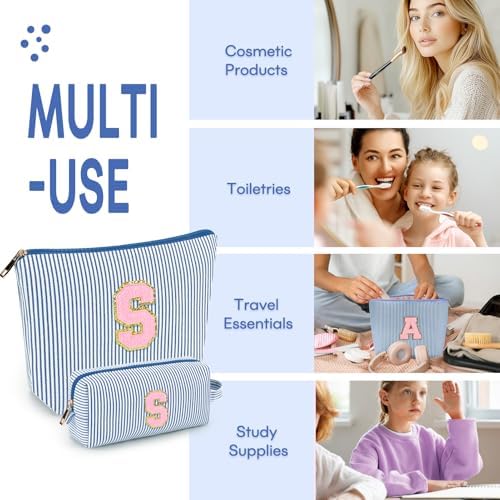 mibasies 2 PCS Initial Makeup Bags for Women: - Birthday Gifts for Teen Girls 11 12 13 14 15 16 Years Old - Preppy Trendy Stuff - Cosmetic Bag for Travel Toiletry - Blue S - Image 4