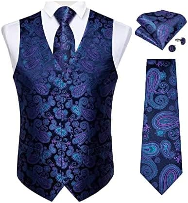 DiBanGu Mens Vest and Tie Set Formal Paisley Waistcoat and Necktie Pocket Square Cufflinks Silk Suit Vest for Tuxedo Wedding by DiBanGu