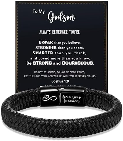 Btysun Mens Leather Bracelet, Teen Boy Gifts Stocking Stuffers for Teen I Love You Gifts for Him Boyfriend Birthday Gift for Son Husband Godson Bracelets for Men Dad Christmas Anniversary Jewelry by BTYSUN