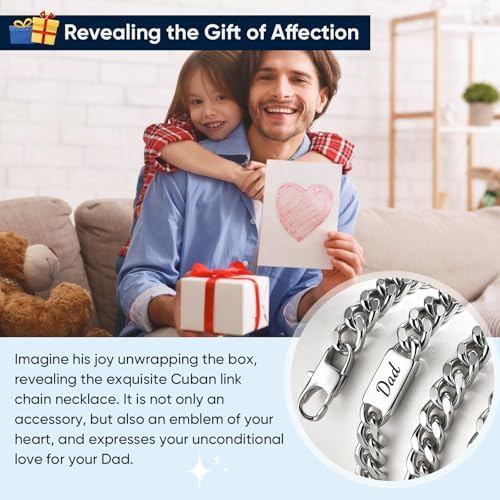 MEALGUET Cuban Link Chain Necklace for Men : Men's 316L Stainless Steel Silver Love You Forever Engraved Curb Chains Necklaces for Son Grandson Nephew Boyfriend, Jewelry Gifts for Birthday Valentines - Image 2