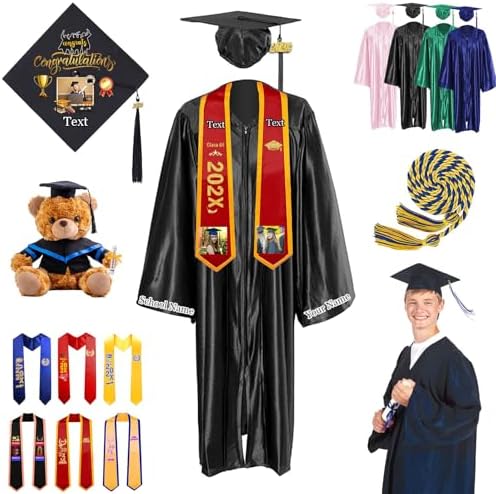 Custom Graduation Gown and Cap 2026, Personalized Graduation Cap and Gown with Grad Stole for High School College by JABECODIFA