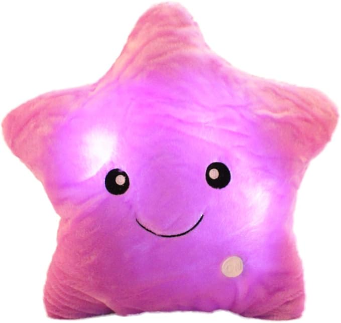 Twinkle Star Shaped Plush Pillow, Creative LED Night Light Glow Cushions Stuffed Toys Gifts for Kids, Decoration (Purple)