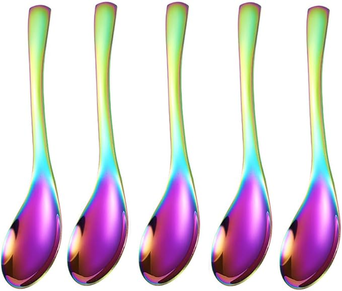 Stainless Steel Soup Spoon Set - Mirror Finish Kitchen Serving, Dessert, Coffee, and Ice Cream Spoons (5, Symphony)