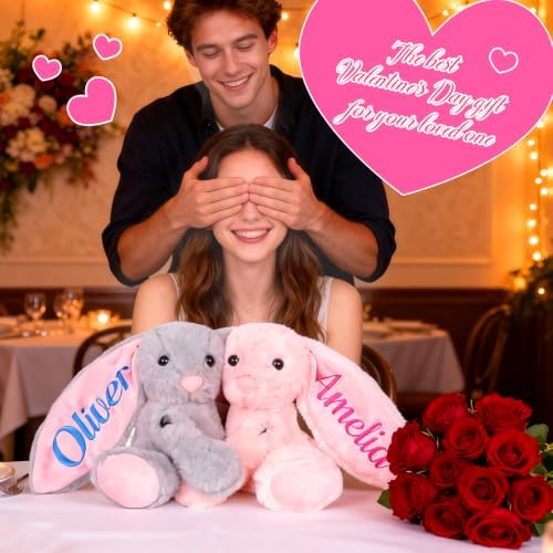 Personalized Plush Bunny with Embroidered Name, Custom Bunny Stuffed Animal, Personalized Baby Girl Toys, 1-14 Year Old Girls Birthday Gifts for Baby Boys Girls Toddlers Newborn (Bunny-2) - Image 7