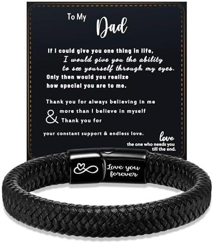 Btysun Mens Leather Bracelet, Teen Boy Gifts Stocking Stuffers for Teen I Love You Gifts for Him Boyfriend Birthday Gift for Son Husband Godson Bracelets for Men Dad Christmas Anniversary Jewelry by BTYSUN