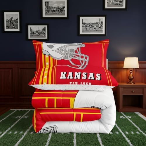 Erosebridal Football Bedding Comforter Sets Rugby Sports Game King Bedding with 2 Pillowcases, Gridiron Helmet Comforter Set Teen Boys Sports Room Decor, Yellow Red - Image 7