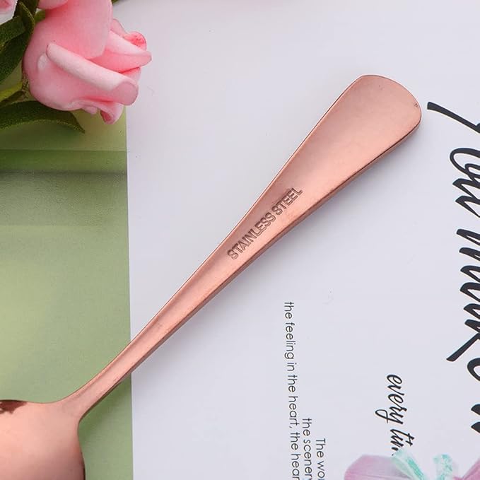 Rose Gold Unique Pattern Design Coffee Espresso Spoons Mini, Mingcheng Stainless Steel Small Teaspoons Silverware Set of 12, BISDARUN 5.5 Inches Food Spoons for Demitasse Dessert Tea