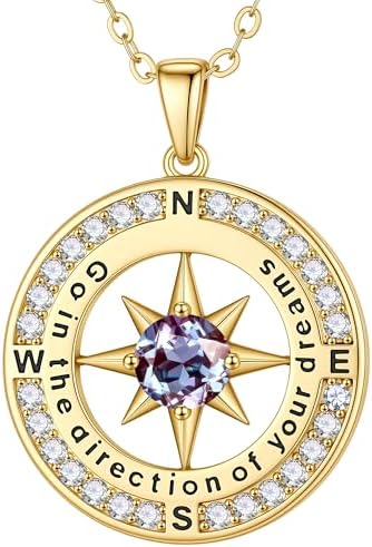 Turandoss 2026 Graduation Gifts for Women Her - 14K Gold Plated Compass Birthstone Necklace High School College Graduation Gifts for Women Family by TurandossJewelry