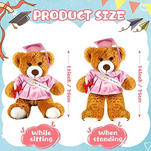Foilswirl Graduation Bear 2026 with Gown Cap Tassel 9” Pink Graduation Stuffed Animal Plush Bear Toy for Class of 2026 Prek Preschool Kindergarten High School College Graduate Gift - Image 2