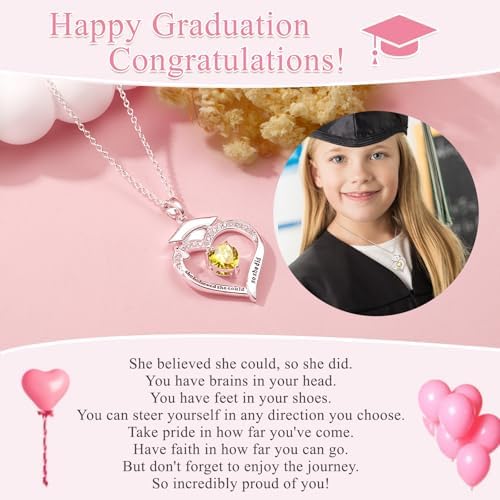 Fervia Graduation Gifts Birthstone CZ Heart Graduation Cap Necklace Gifts - Image 4