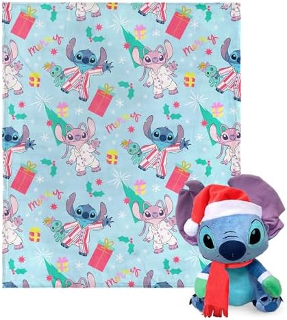 Northwest Character Hugger Pillow & Silk Touch Throw Blanket Set, 40" x 50", Lilo & Stitch Holiday Jammies by Northwest