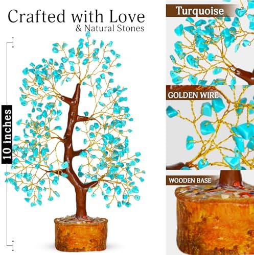 YATSKIA Turquoise Crystal Bonsai Tree Sculpture, Handmade 7 Chakra Healing Pendant Necklaces, Home Decor, Tabletop Display, 8x8x25cm, 1-2lbs - Image 2