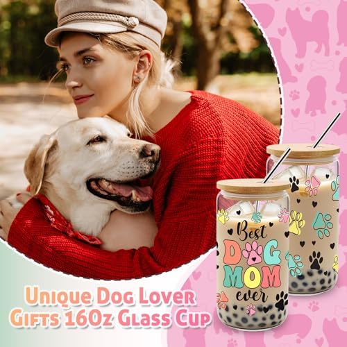 9 Pieces Dog Mom Gifts for Women, Best Dog Lovers Gifts for Women with 16oz Glass Cup, Baseball Cap, Tote Bag, Makeup Bag, Socks, Bracelet, Keychain for Dog Lover Birthday Christmas Mothers Day Gift - Image 3
