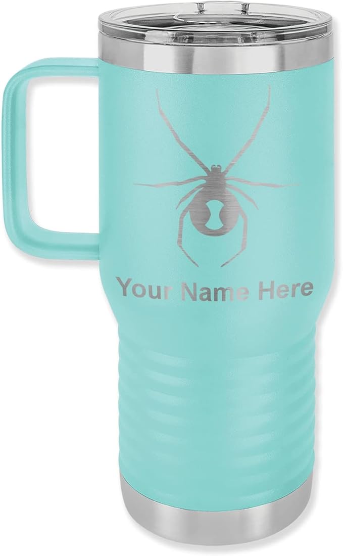 LaserGram 20oz Vacuum Insulated Travel Mug with Handle Widow Spider, Personalized Engraving Included (Teal)
