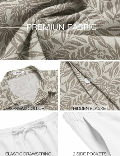 COOFANDY Men's Summer Beach Outfits 2 Piece Short Sleeve Shirts and Shorts Vacation Texture Linen Sets for Men - Image 5