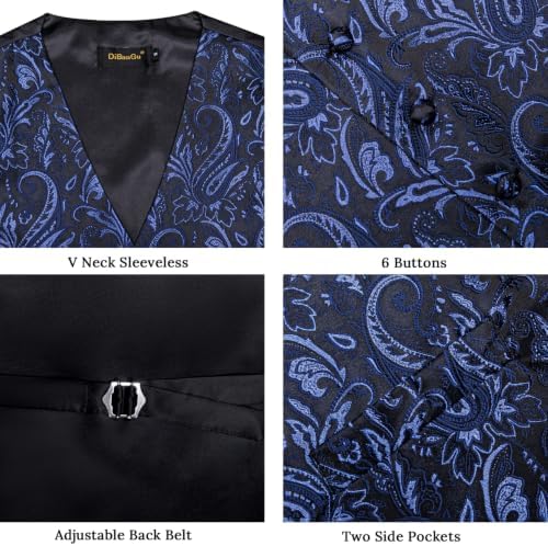 DiBanGu Mens Vest and Tie Set Formal Paisley Waistcoat and Necktie Pocket Square Cufflinks Silk Suit Vest for Tuxedo Wedding - Image 6