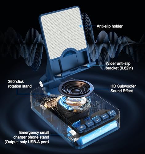Gifts for Men Women, Bluetooth Speaker Phone Stand with Charging Function 360° Rotable Adjustable Cell Phone Holder HD Surround Sound for Desk Fits All Phones,Tablet (Blue) - Image 3