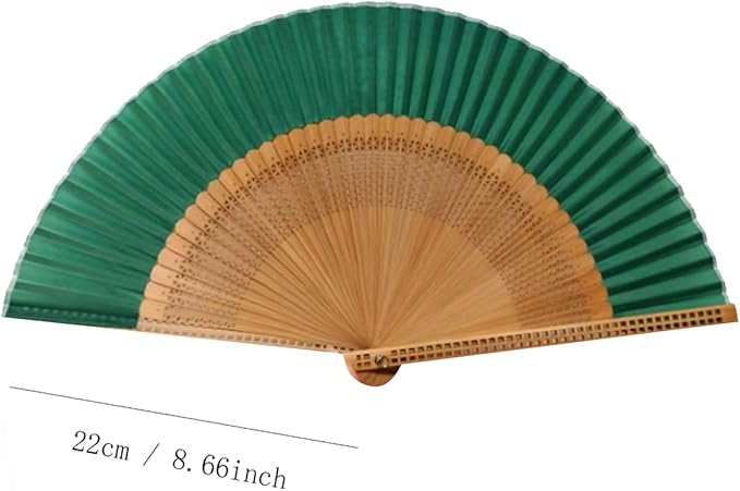 Hand Fan for Vintage Japanese Bamboo Silk Elegant for Dance Music Festival Wedding Church Decoration Party (Army Green,Medium)
