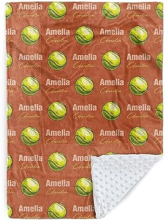 Custom Tennis Blanket - Personalized Name with Tennis Patterns - Soft Plush Flannel Blanket with Double Layer Dotted Backing for Baby Toddler Kids Teen Boys Girls Gifts Orange by Duckbe