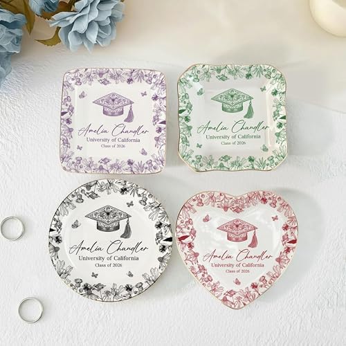 LOVELYPOD Personalized Graduation Trinket Tray, Personalized College Ring Dish, Custom College Grad Gift, 2026 Graduation Gift for Her, High School Gifts, Toile De Jouy - Image 3