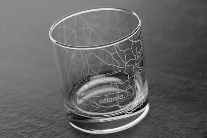 Well Told Engraved Atlanta Georgia Map Rocks Glass, Old Fashioned Whiskey Glass (11 oz, Clear) Etched Whiskey Glass, Gifts For Whiskey Lovers