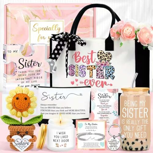 Sisters Gifts from Sister Birthday Gifts for Sisters Adult Funny Gift Ideas for Best Sister Ever Meaningful Gift for Siblings Cool Little Sis Present Set for Women Older Younger Sis Who Has Everything by CHESACE