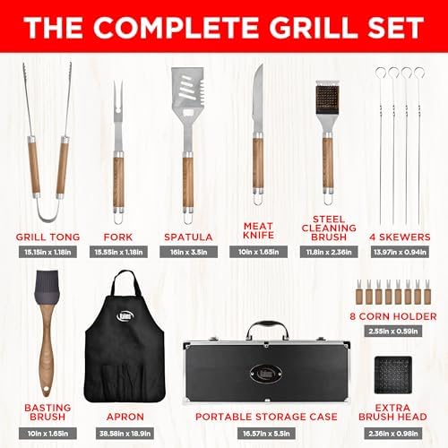 Kaluns Grilling Accessories, Dad Gifts for Fathers Day, Mothers Day Grilling Gifts, Heavy Duty Stainless Steel BBQ Tool Set for Outdoor Grill with Aluminum Case and Apron, Birthday Gifts for Men - Image 3