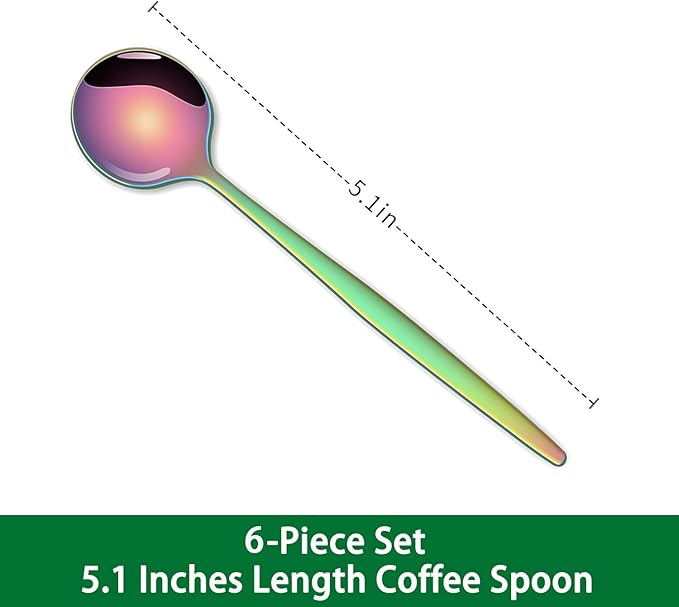 5.1 Inch Coffee & Tea Spoons Set,6 Pieces Rainbow Stainless Steel Espresso Spoon,Cute Small Spoons For Dessert Coffee