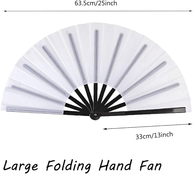 4 Pack Large Folding Hand Fan for Line Dance & Popping, Large Clap Rave Fan Chinese Kung Fu Hand Fan Decorative Folding Fans for Dance, Performance, Festival or Home Decorations(Black Pole White)
