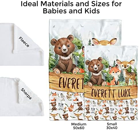 MDPrints Custom Baby Blankets for Boys, Customized Baby Boy Gifts with Name, Personalized Baby Blankets, Soft Plush Fleece (Woodland 628) - Image 5