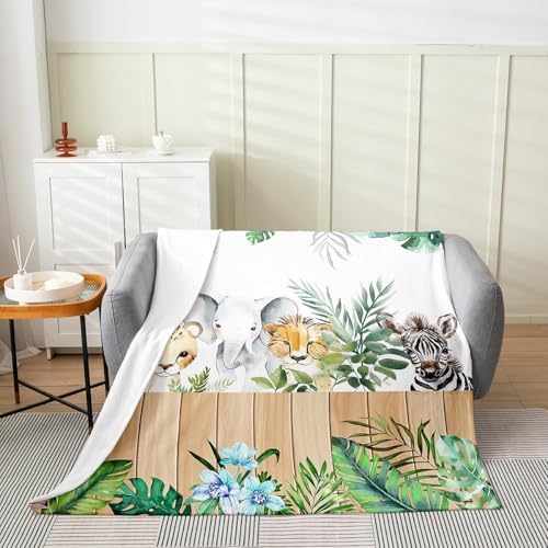 Erosebridal Giraffe Elephant Flannel Blanket Baby 30x40 Inch Cheetah Zebra Fleece Blanket Board Botanical Leaves Fuzzy Plush Throw Flowers Cute Animals Living Room Decor - Image 2
