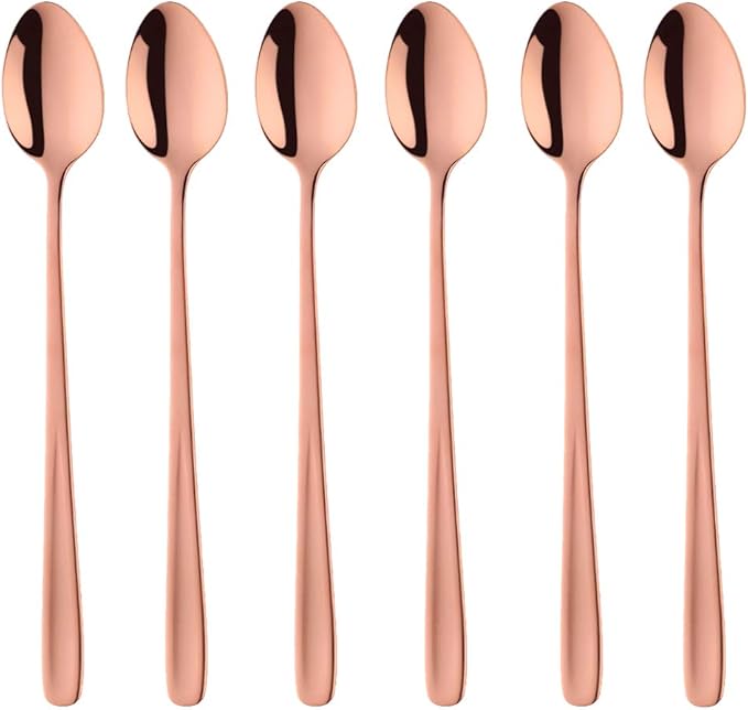 Buyer Star Long Handle Iced Tea Spoons Set of 6, 8 inch 18/10 Coffee Spoon Sets for Mixing, Cocktail Stirring, Tea, Coffee, Milkshake, Cold Drink