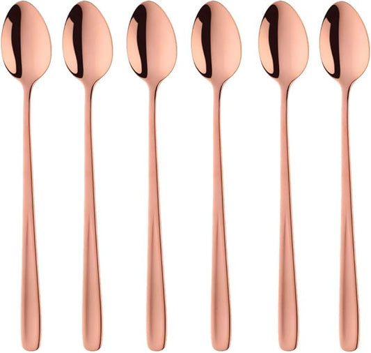 Buyer Star Long Handle Iced Tea Spoons Set of 6, 8 inch 18/10 Coffee Spoon Sets for Mixing, Cocktail Stirring, Tea, Coffee, Milkshake, Cold Drink