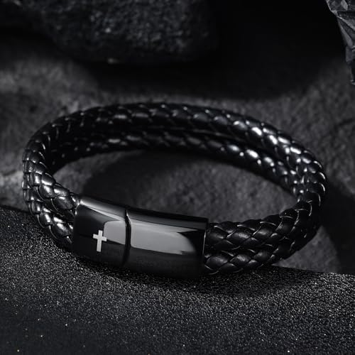 Christian Bracelet for Men, Bible Verse Leather Cross Gift for Men - Image 2