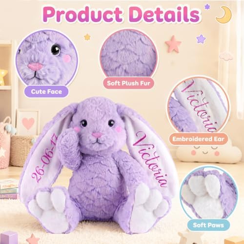 Personalized Bunny Plush with Embroidery Name, Custom Bunny Stuffed Animal - Image 3