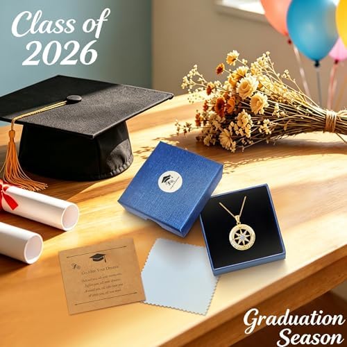 2026 Graduation Gifts for Her-925 Sterling Silver Graduation Compass Necklace College Graduation Gifts for Women Her Granddaughter Daughter 2026 - Image 6