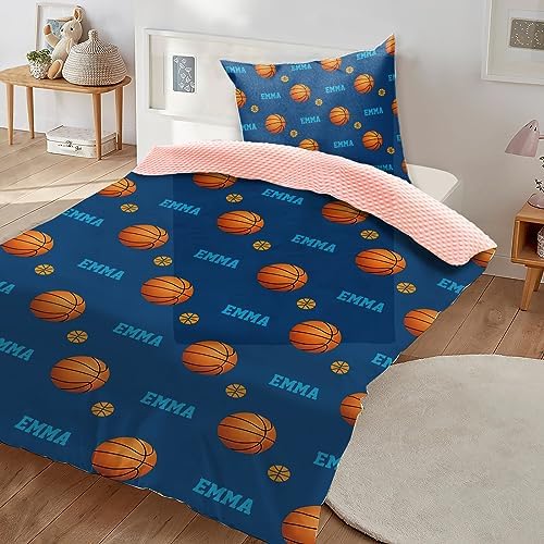 Custom Basketball Blanket - Personalized Name with Basketball Patterns - Soft Plush Flannel Blanket with Double Layer Dotted Backing for Baby Toddler Kids Teen Boys Girls Gifts Blue - Image 3